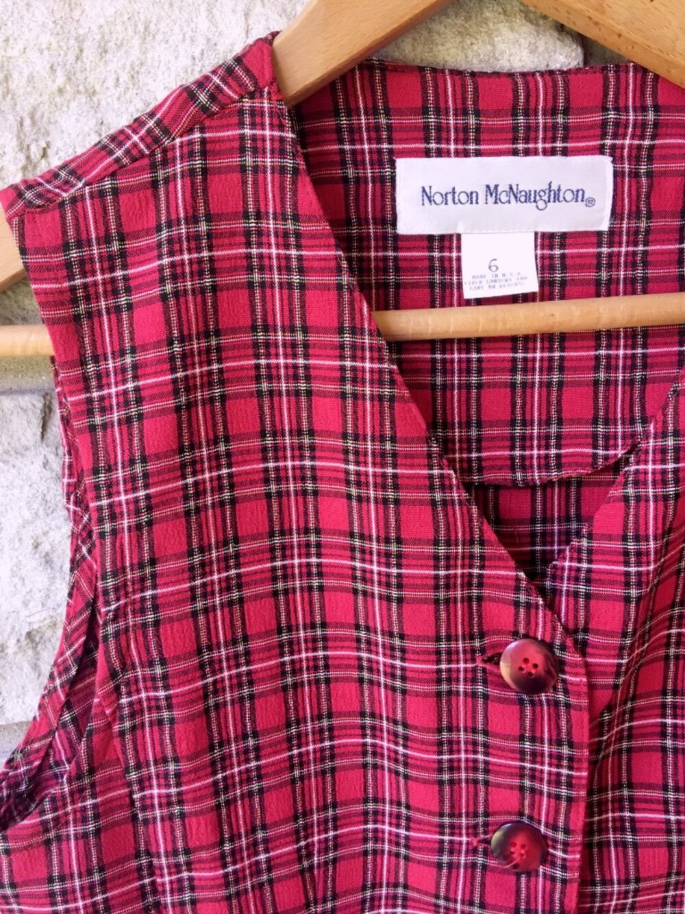 Vintage 90s Red Plaid Button Up Vest